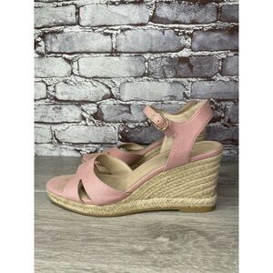 STUART WEITZMAN Mirela II Pink Canvas Espadrille Wedge Sandals Women 9.5B US/40
